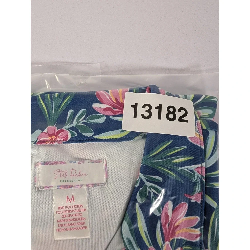 Stella‎ Parker Shirt Womens Medium Blue Floral Hawaiian Short Sleeve Summer